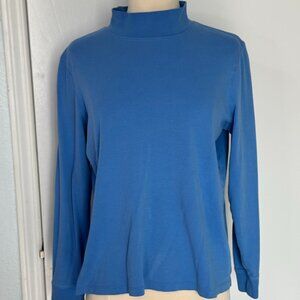L.L. Bean Blue Mock Neck Long Sleeve Top Large Soft Stretch Tee